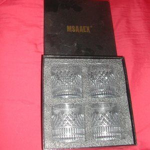 LOT-4 MSAAEX CRYSTAL Whiskey Glasses DIAMOND DESIGN Original Box ROCKS,NEAT..NIB